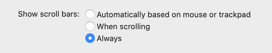 Включить отображение полосы прокрутки на MacOS